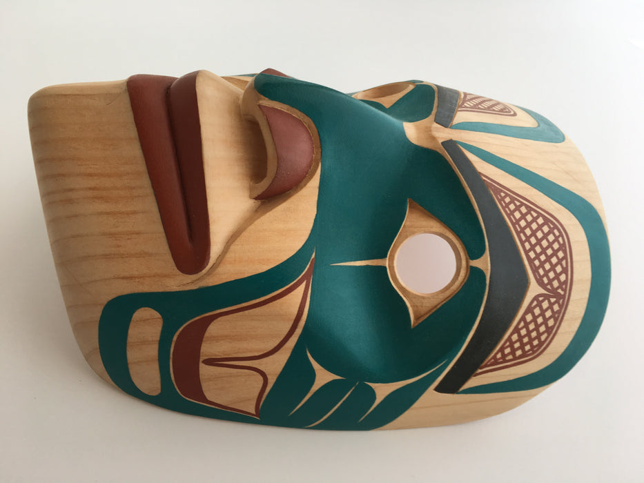 Yellow Cedar Portrait Mask, by David Boxley