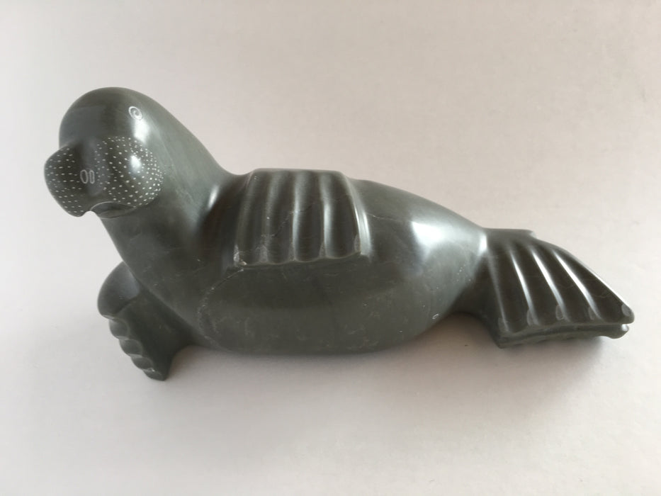 Inuit Seal Soapstone Carving, by Johnny Aqaitusuk