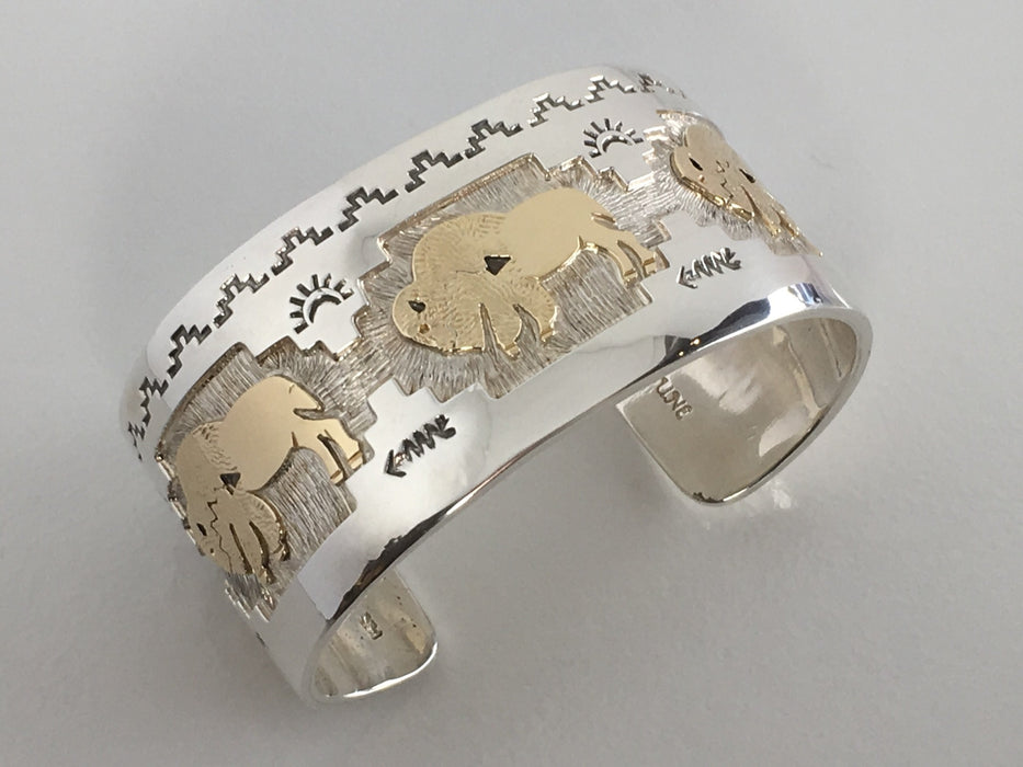 Gold and Sterling Bison Cuff, Native American Jewelry