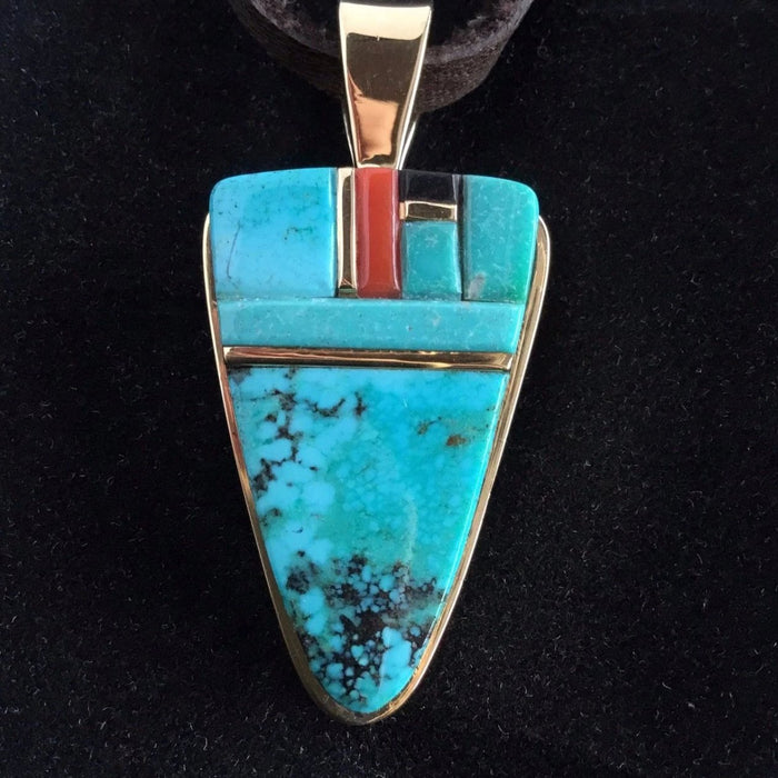Gold and Blue Gem Turquoise Pendant, by Sonwai