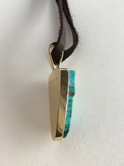 Gold and Blue Gem Turquoise Pendant, by Sonwai