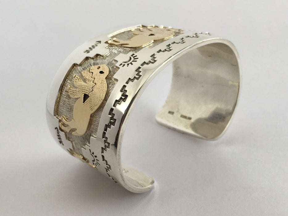 Sterling Silver and 14k Gold Buffalo Bracelet, by Fortune Huntinghorse
