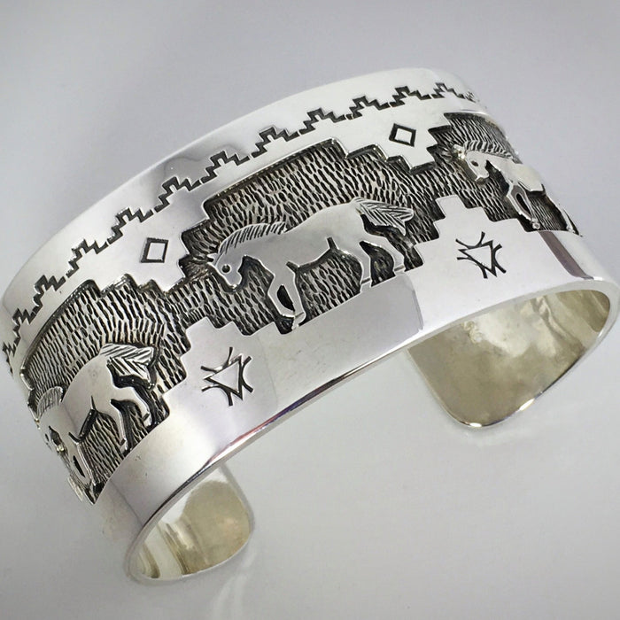 Sterling Silver Horses Cuff Bracelet, by Fortune Huntinghorse