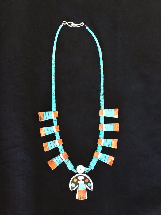 Thunderbird Turquoise and Coral Necklace, by Mary Tafoya