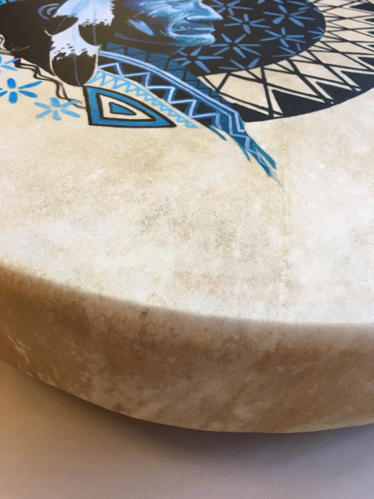 Blue Grandfather Deer Hide Drum, by Doug Yazzie