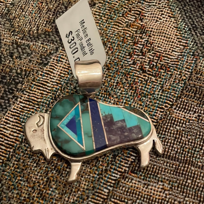 Turquoise, Lapis, Charoite Buffalo Pendant, by Tullie Gustine