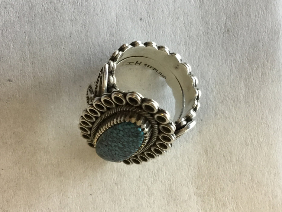 Spiderweb Kingman Turquoise Ring, by Ivan Howard