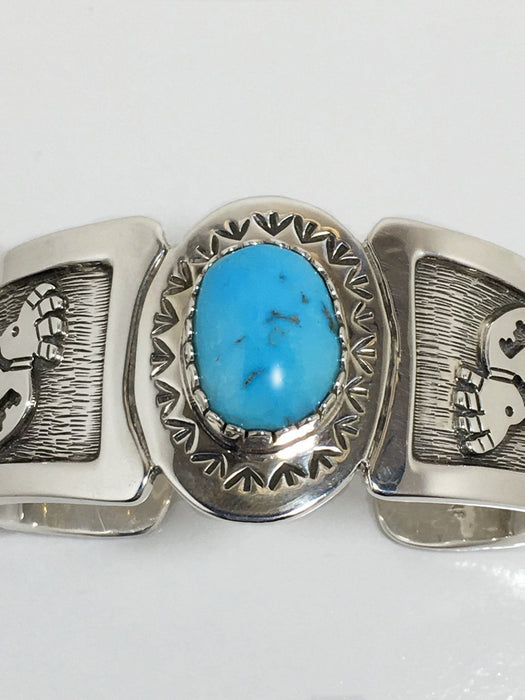 Kokapelli Silver and Bisbee Bracelet, by Fortune Huntinghorse