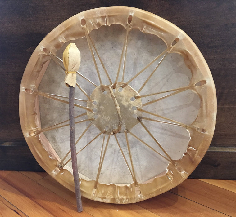 Taos Made, Navajo Painted Deer Hide Drum, by Doug Yazzie