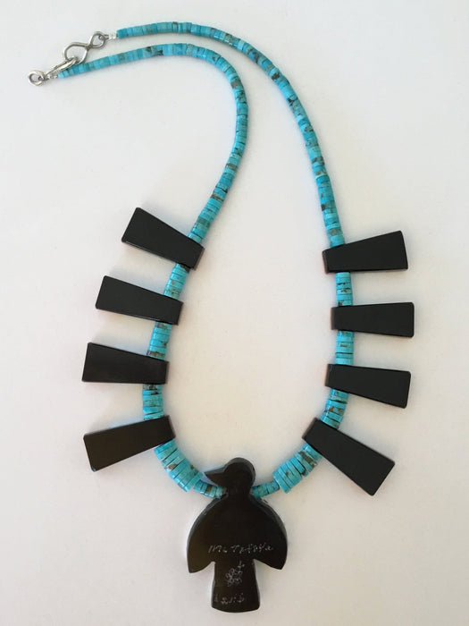 Thunderbird Turquoise and Coral Necklace, by Mary Tafoya