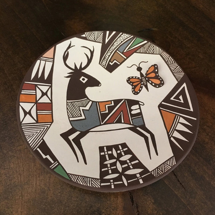 Acoma Fine Line Deer and Butterfly Plate, by Carolyn Concho