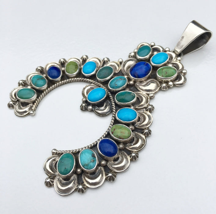 Turquoise and Lapis Naja Pendant, by Dee Nez