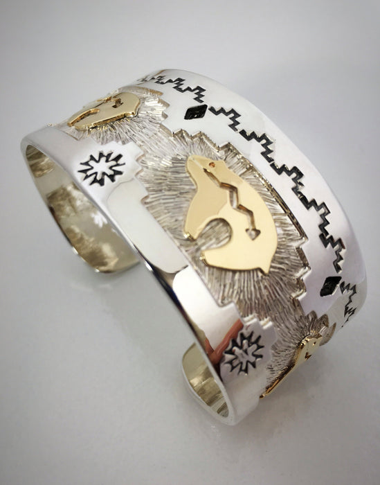 Golden Bears Cuff Bracelet, by Fortune Huntinghorse
