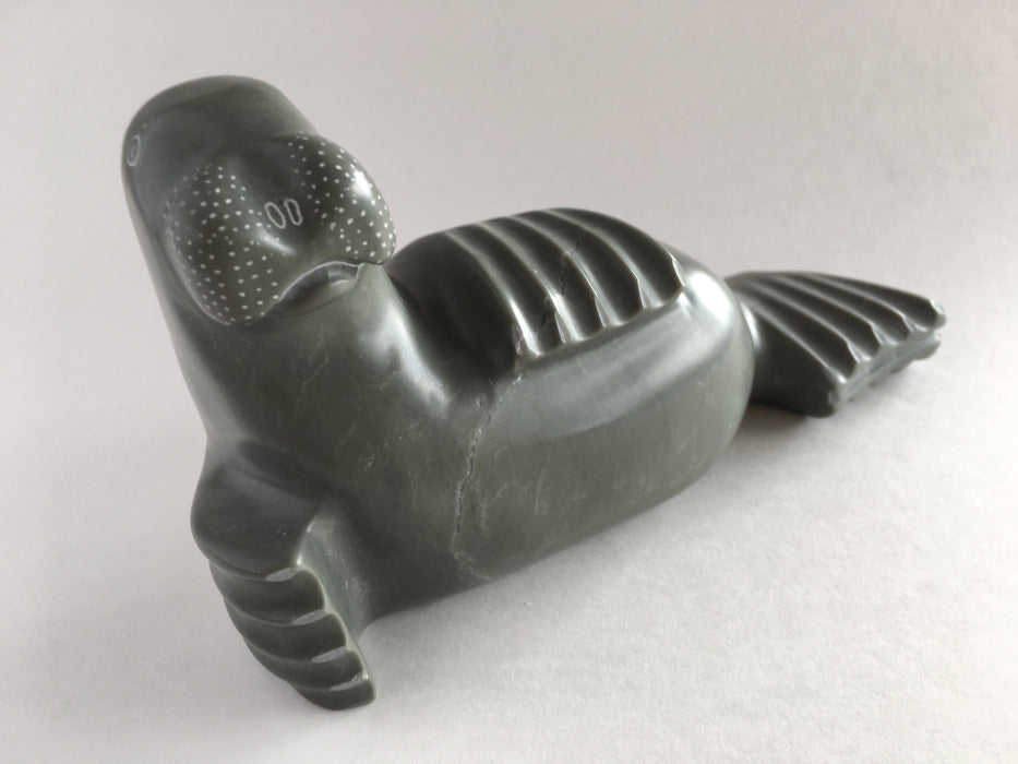 Inuit Seal Soapstone Carving, by Johnny Aqaitusuk