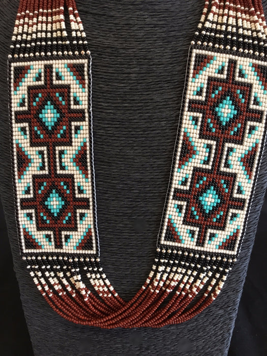 Double Navajo Rug Design Beaded Necklace by Janicelynn Yazzie