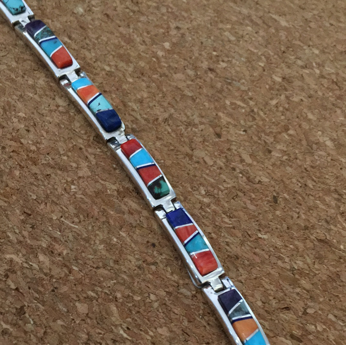 Inlay Silver Bracelet, Lapis, Coral, Spiny Oyster, Touch of Santa Fe