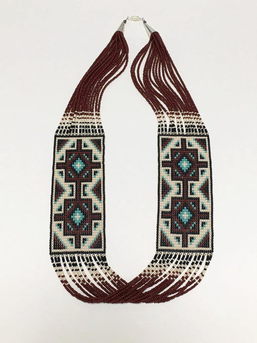 Double Navajo Rug Design Beaded Necklace, by Janicelynn Yazzie