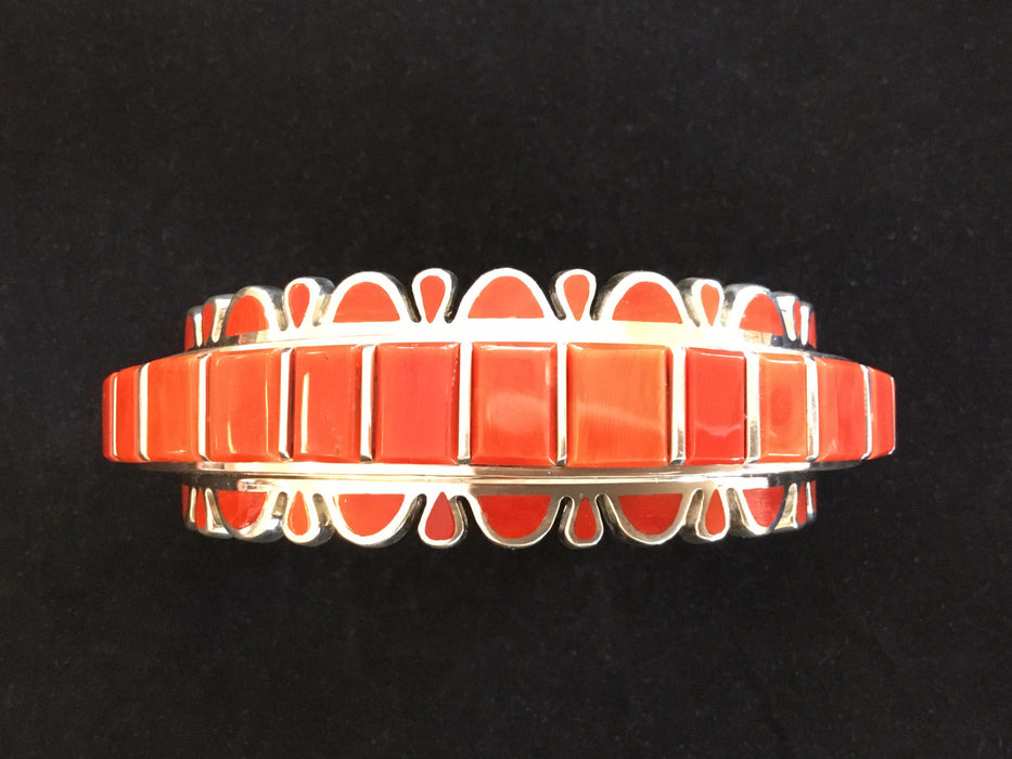 Coral and Silver Cuff Bracelet, by Vernon Haskie