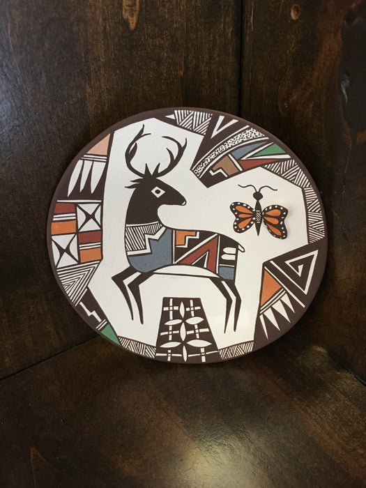Acoma Fine Line Deer and Butterfly Plate, by Carolyn Concho