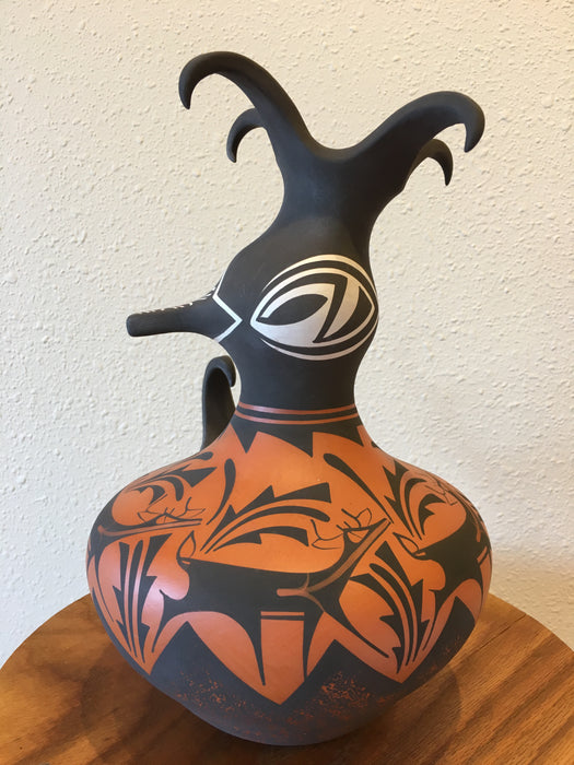 Zuni Duck Black on Redware Pottery Sculpture, by Anderson and Avelia Peynetsa