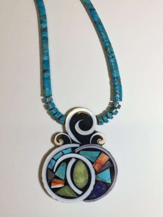 Mosaic Inlay Shell Swirls Necklace, by Mary Louise Tafoya