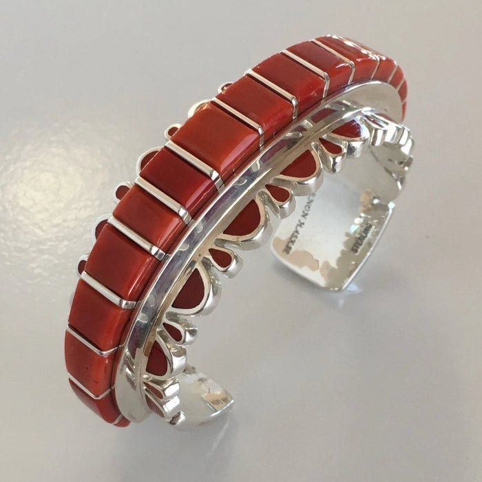 Coral and Silver Cuff Bracelet, by Vernon Haskie