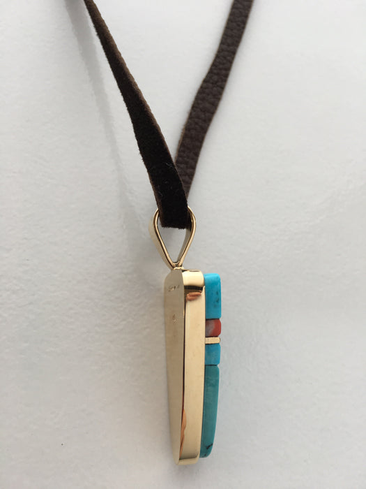 Blue Gem Turquoise, Coral and Lapis Pendant, by Sonwai