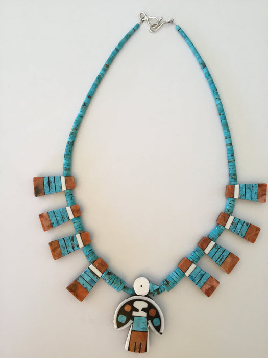 Thunderbird Turquoise and Coral Necklace, by Mary Tafoya