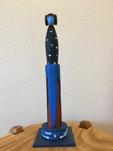Blue Corn Maiden Zuni Sculpture, by Gregg Lasiloo, at Raven Makes Gallery, Sisters, Oregon