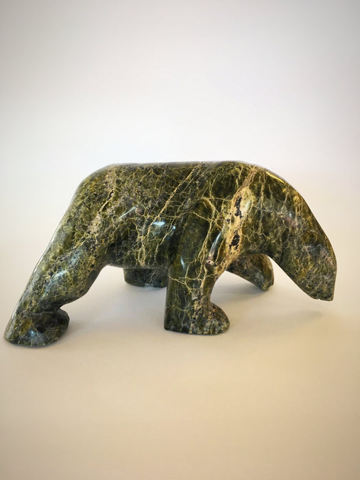 Marbled Green Serpentine Bear Carving, by Asunaa Kilabuk