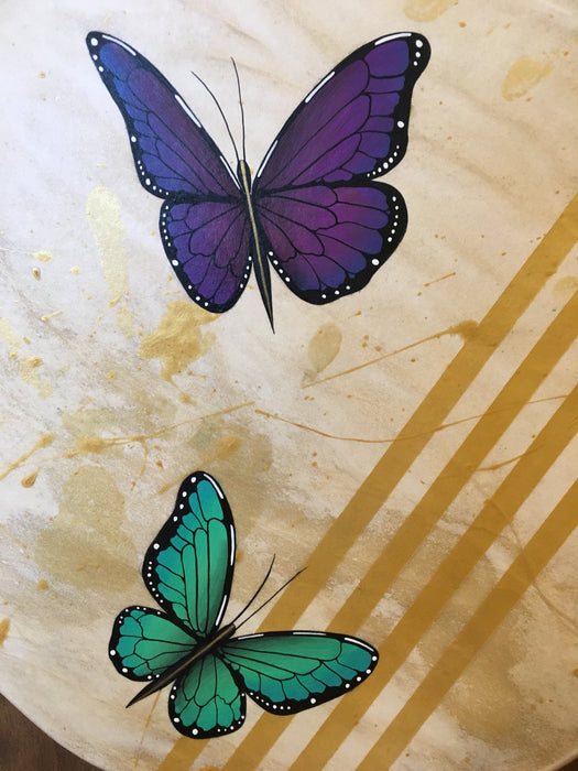 Zuni Butterflies Deerhide Drum, by Elroy Natachu, Jr.