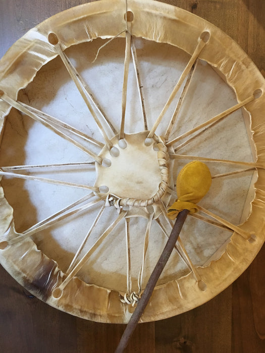 Zuni Butterflies Deerhide Drum, by Elroy Natachu, Jr.