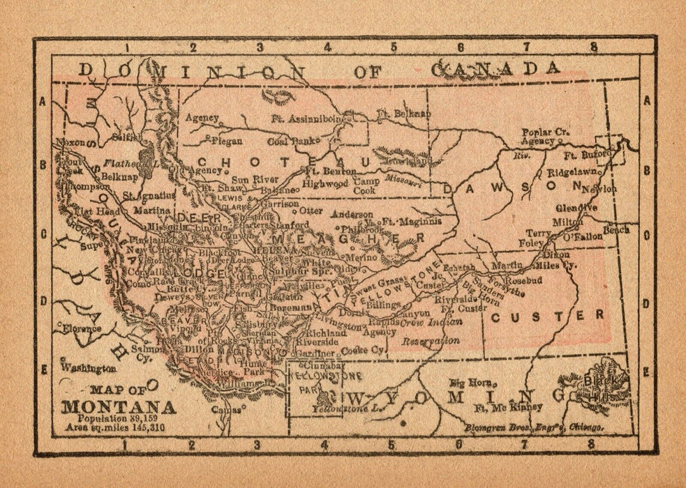 Black Bull on 1888 Montana Miniature Map, by Terrance Guardipee, Blackfeet